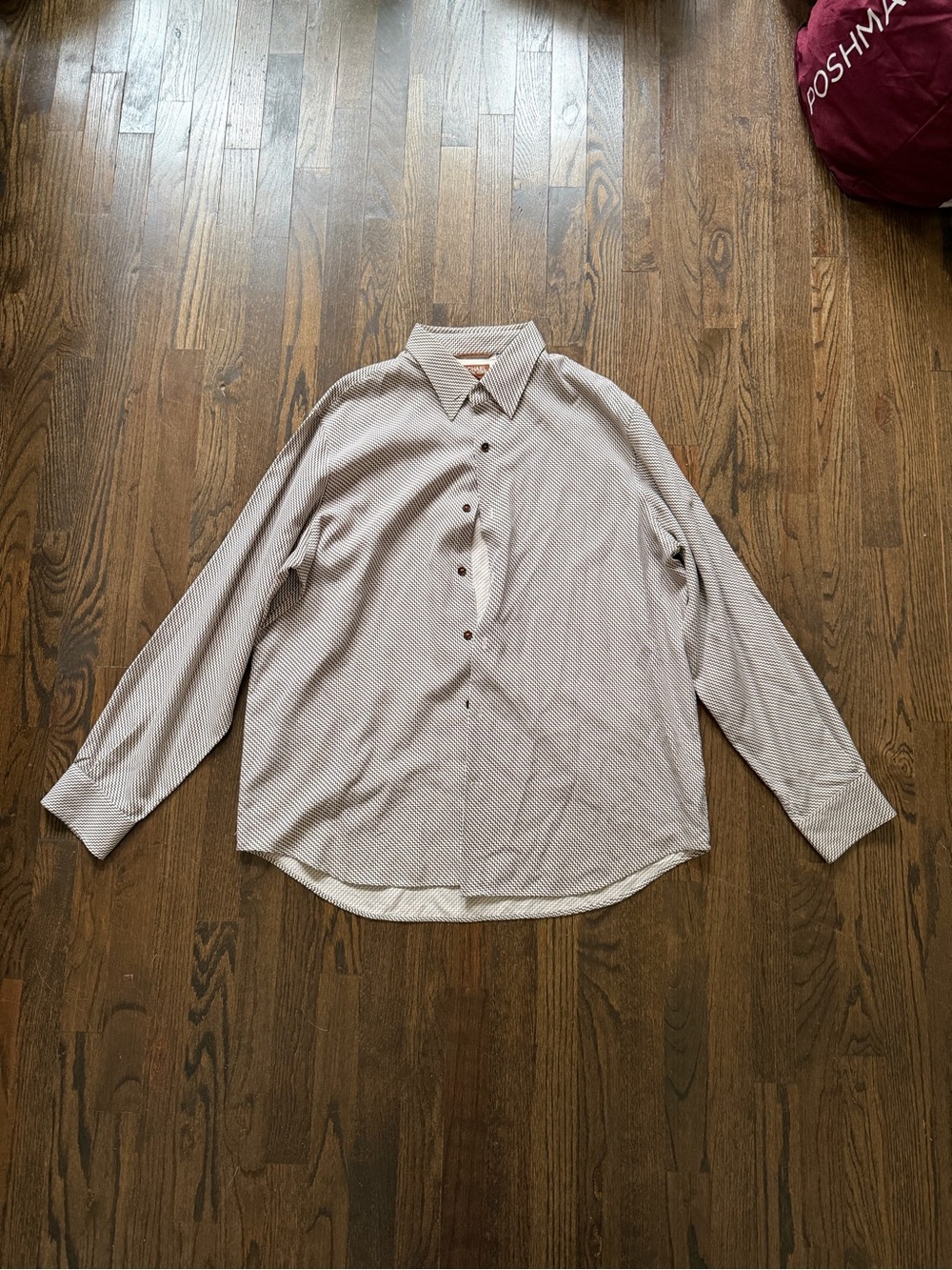 Michael Kors Men's Beige and White Micro-Stripe Button-Down Shirt